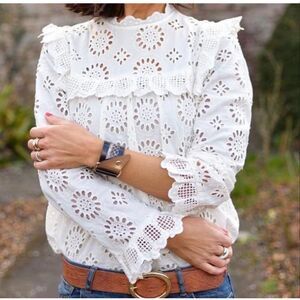 Zara white eyelet ruffle boho top sz M